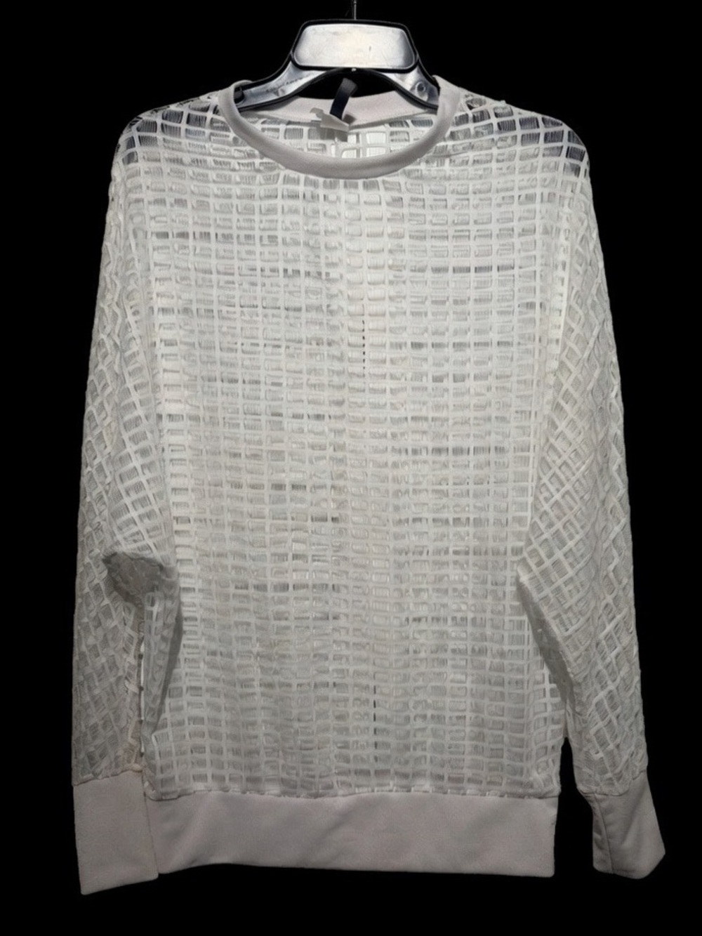 White Grid Mesh Long Sleeve Pullover